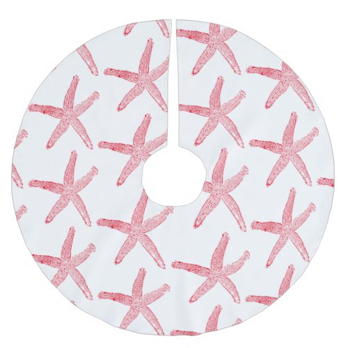 Starfish Patterns Red White Merry Christmas Cute Brushed Polyester Tree Skirt