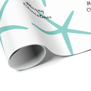 Starfish Patterns Teal Beach Merry Christmas White Wrapping Paper