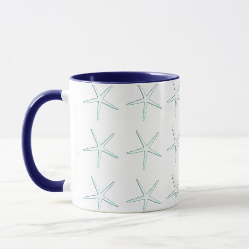 Starfish Patterns Teal Blue White Nautical Cute Mug