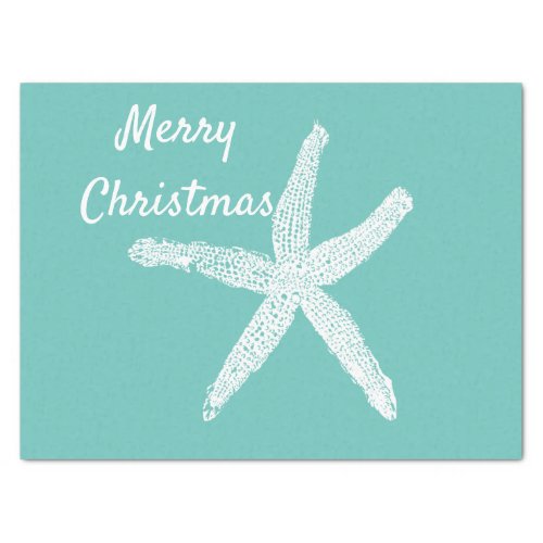 Starfish Patterns Teal White Beach Merry Christmas Tissue Paper
