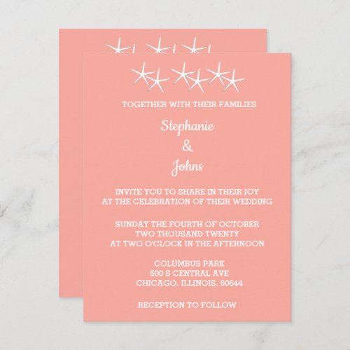 Starfish Patterns White Salmon Orange Cute Wedding Invitation