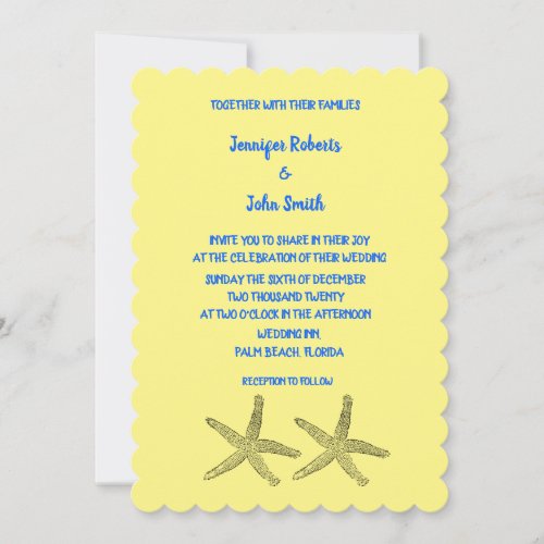Starfish Patterns Yellow Blue Wedding Cool Elegant Invitation