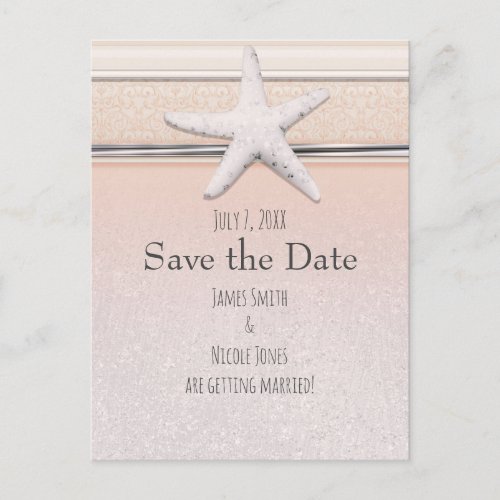 Starfish Peach  Cream Beach Wedding Save the Date Announcement Postcard