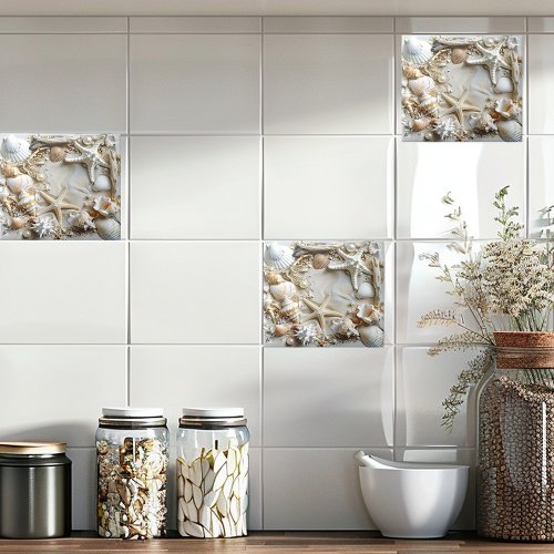 Starfish Pearls Seashells Driftwood Beach Ceramic Tile