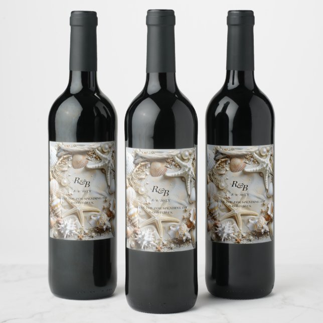 Starfish Pearls Seashells Driftwood Beach Wine Label (Bottles)