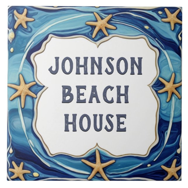 Starfish Personalized Beach House Name Plate Sign Ceramic Tile (Front)