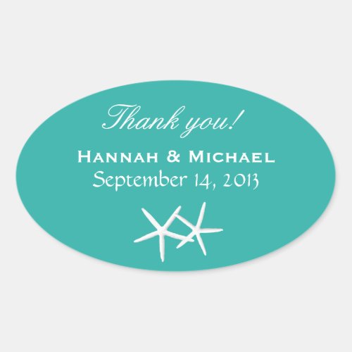 Starfish Personalized Lagoon Blue Oval Favor Label