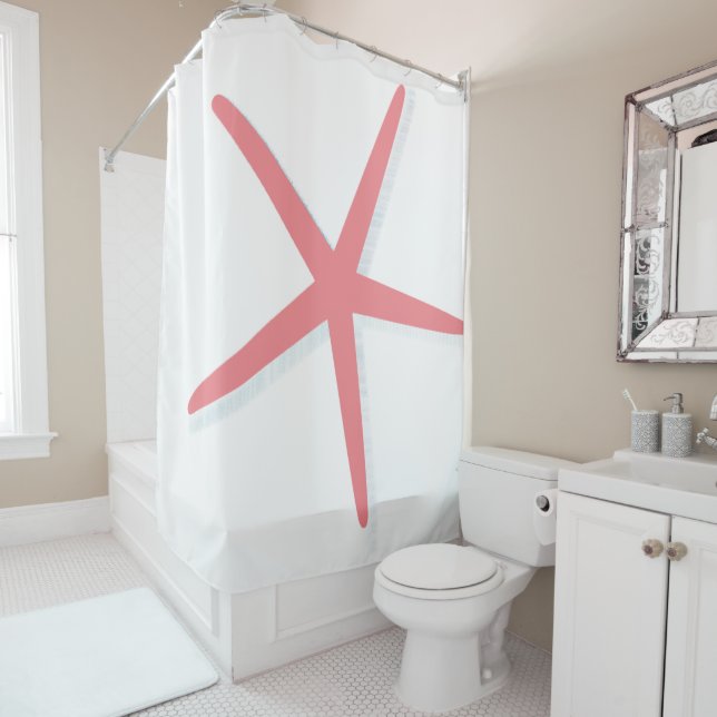 Starfish Pink Coral Girls Baby Daughter Nursery Shower Curtain (In Situ)