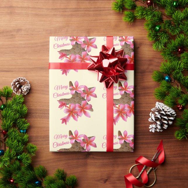 Starfish Pink Plumeria Tropical Christmas Occasion Wrapping Paper (Holiday Gift)