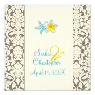 Starfish, plumeria + damask Wedding Invitations