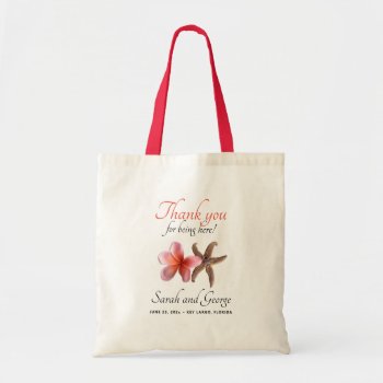 Starfish Plumeria Thank You Double-sided Tote Bag by sandpiperWedding at Zazzle