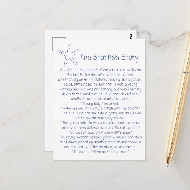 Starfish poem, the Starfish story, Foster mom gift Postcard (Front/Back In Situ)
