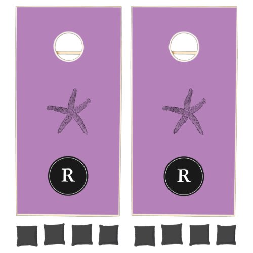 Starfish Purple Beach Monogram Initial Trendy Cool Cornhole Set