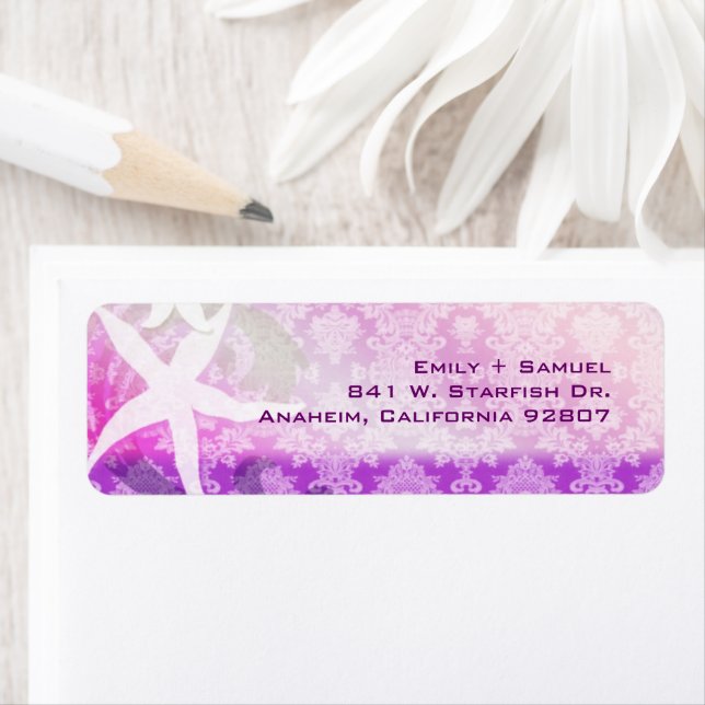 Starfish Purple Beach Wedding Return Address Label (Insitu)