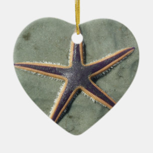 Starfish Purple sea star on beach Ceramic Ornament