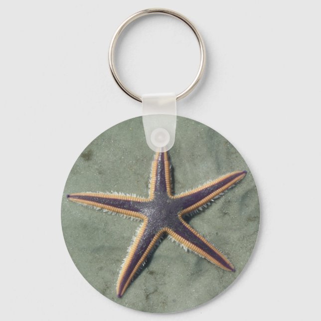 Starfish Purple sea star on beach Keychain (Front)