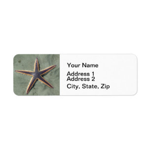 Starfish Purple sea star on beach Label