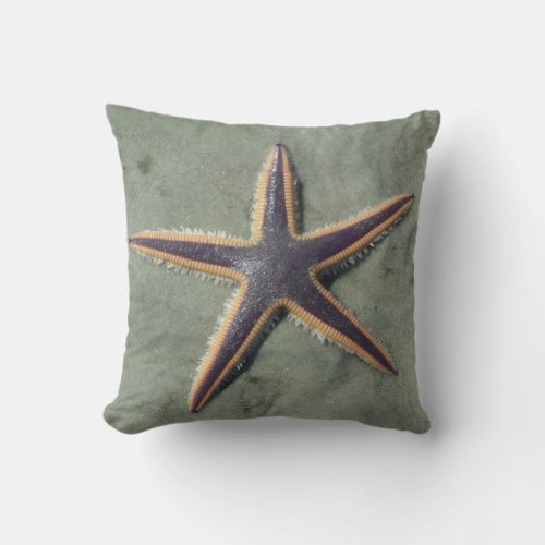 Starfish Purple sea star on beach Throw Pillow