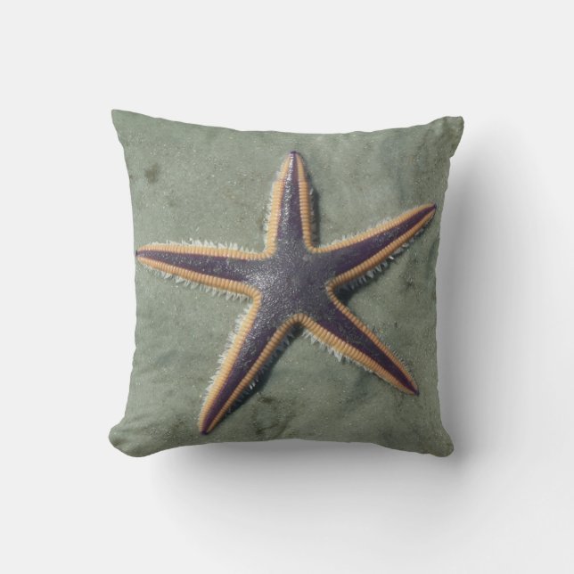 Starfish Purple sea star on beach Throw Pillow (Front)
