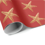 Starfish Red Gold Beach Holiday Christmas Wrapping Paper<br><div class="desc">Gold and red starfish wrapping paper. Change the background color using the advanced editor accessible by clicking "CUSTOMIZE FURTHER." Great for beach wedding shower gifts and coastal backdrops and home decor projects.</div>