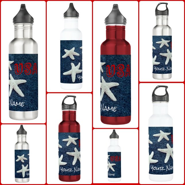 Starfish Red White and Blue USA Patriotic Nautical Stainless Steel Water Bottle (Creator Uploaded)
