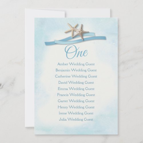 Starfish Ribbon Blue Table One Seating Card