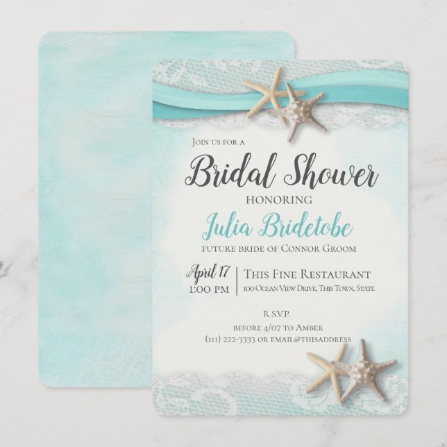 Starfish Ribbon Vintage Beach Bridal Shower Invitation (Front/Back)