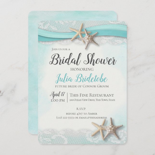 Starfish Ribbon Vintage Beach Bridal Shower Invitation (Front/Back)