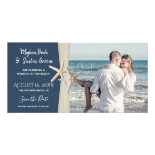 Starfish Rustic Beach Navy Blue Wedding Card