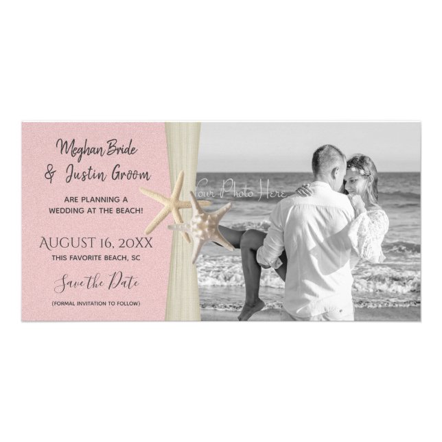 Starfish Rustic Beach Wedding Blush Card (Front)