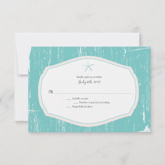 Starfish Rustic Beach Wedding RSVP Card (Front)