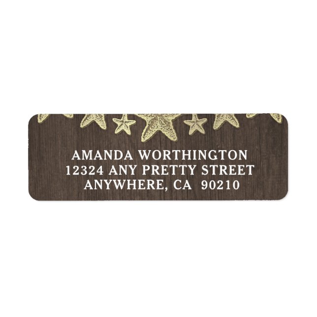 Starfish Rustic Beach Wood Wedding Address Labels (Front)