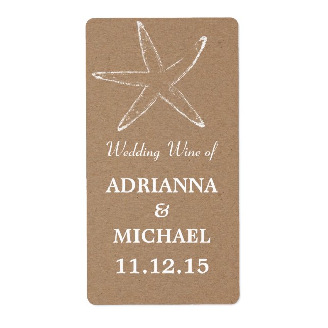 Starfish Rustic Kraft Paper Wedding Wine Label (Front)