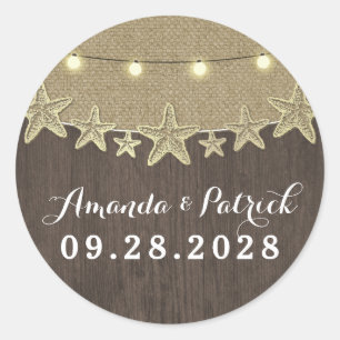 Starfish Rustic Lights Beach Wedding Favor Classic Round Sticker