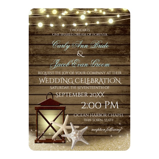 Starfish Rustic Ocean Wood And Lights Invitation