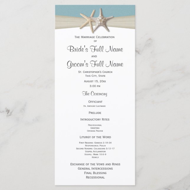 Starfish Rustic Wedding Program (Front)