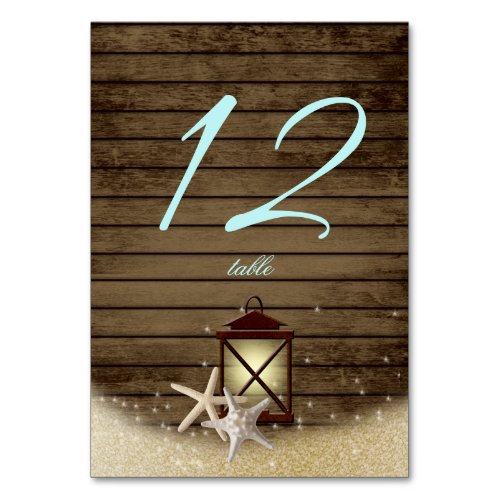 Starfish Rustic Wood and Lantern Table Number Card