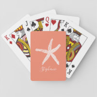 Starfish Salmon Pink Orange Custom Name Gift Playing Cards