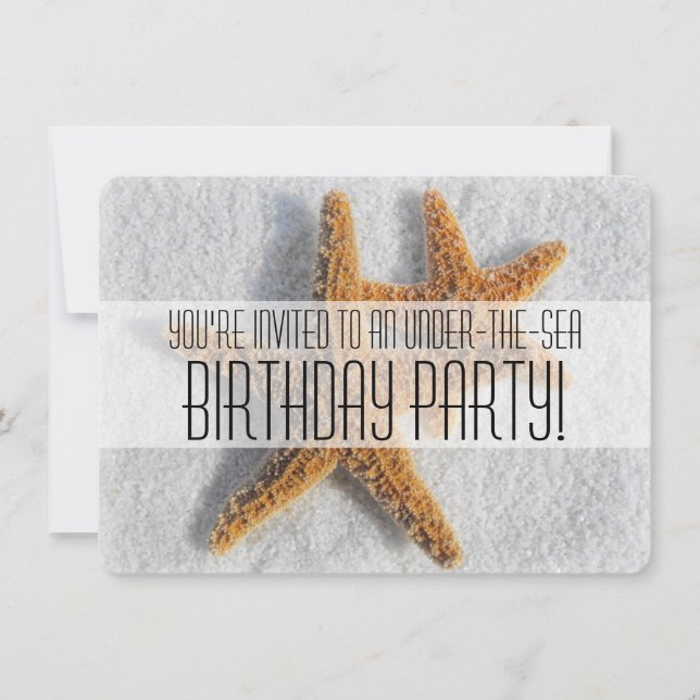 Starfish Sand Beach Ocean Theme Birthday Party Invitation (Front)