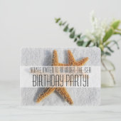 Starfish Sand Beach Ocean Theme Birthday Party Invitation (Standing Front)