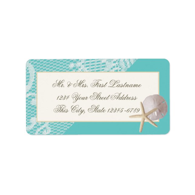 Starfish Sand Dollar and Lace Aqua Label (Front)