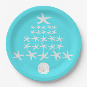 Starfish Sand Dollar Aqua Tropical Christmas Paper Plates