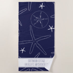 Starfish & Sand Dollar Beach Towel with Text