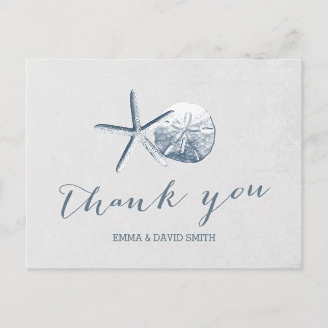 Starfish & Sand Dollar Beach Wedding Thank You Postcard (Front)