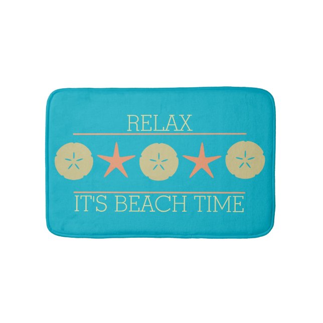 Starfish Sand Dollar Beach yellow orange turquoise Bath Mat (Front)
