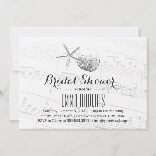 Starfish  Sand Dollar Music Notes Bridal Shower Invitation