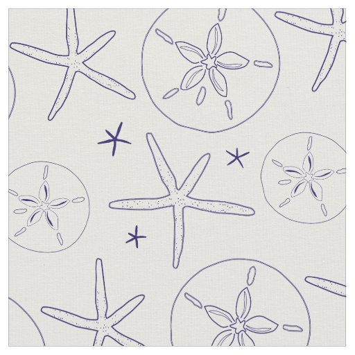 Starfish, Sand Dollar Navy Blue Beach Theme Fabric
