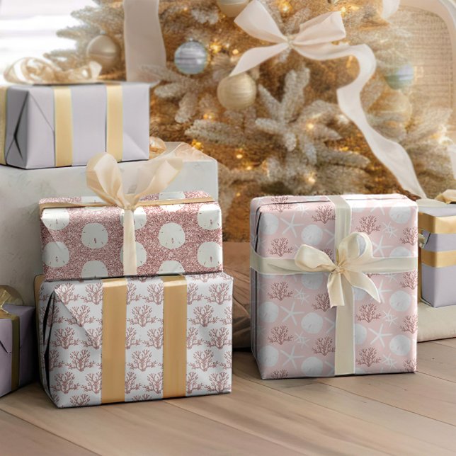 Starfish Sand Dollar Rose Gold Pink Christmas Wrapping Paper Sheets (Creator Uploaded)