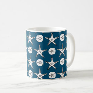 Starfish Sand Dollar Sketch Pattern Coffee Mug