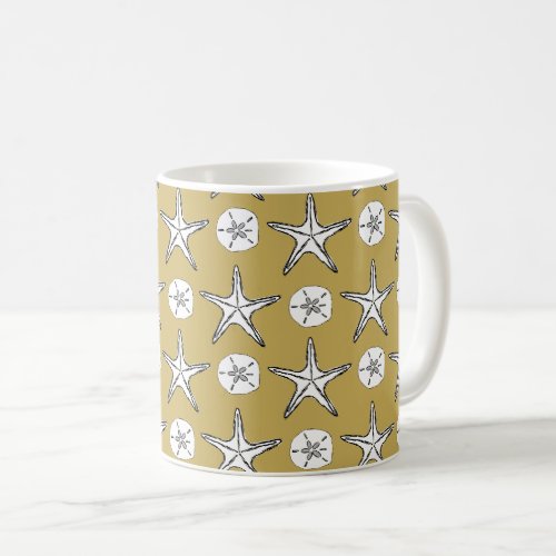 Starfish Sand Dollar Sketch Pattern Coffee Mug